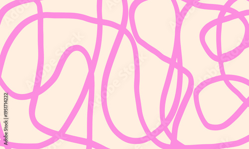 Abstract background with hand drawn chaotic pink line. Vector illustration of quirky scribbles