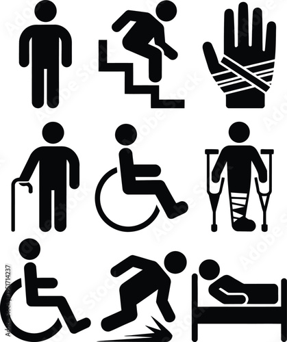 Common symbols representing accessibility and medical assistance icons