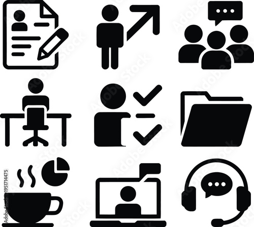 Collection of icons representing various professional and collaborative activities