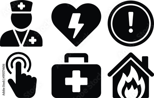 Essential icons representing health, safety, and emergency services