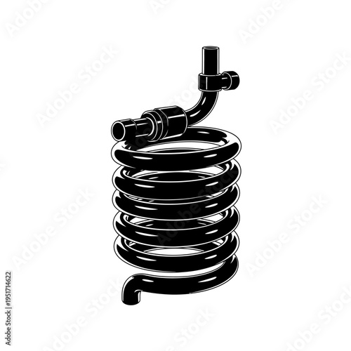 Black Silhouette of a Coiled Copper Pipe Wort Chiller for Home Brewing Temperature Control