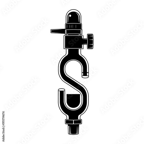 Silhouette of a Fermentation Airlock Bubbler Valve for Craft Brewing, Representing Winemaking and Artisanal Alcohol Production.