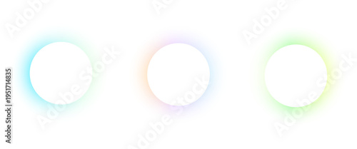 Three colorful gradient circles with blue, purple, and orange tones on a white background.