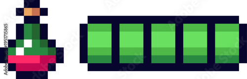 Pixel art retro video game health bar and potion
