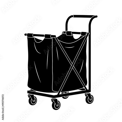Silhouette of a Rolling Canvas Commercial Laundry Hamper Cart for Linens, Symbolizing Hotel Housekeeping and Textile Management.