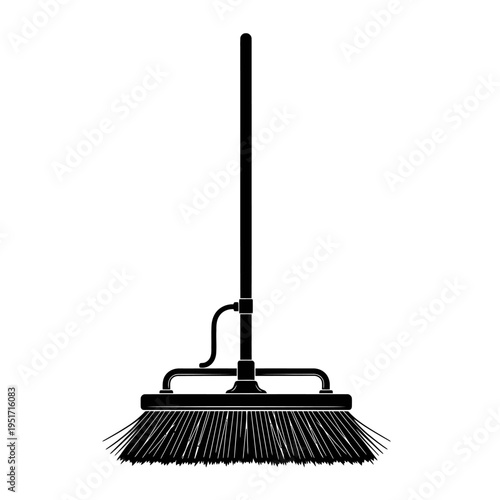 Silhouette of a Stiff Bristle Commercial Broom for Floor Sweeping, Representing Industrial Sanitation and Effective Janitorial Work.