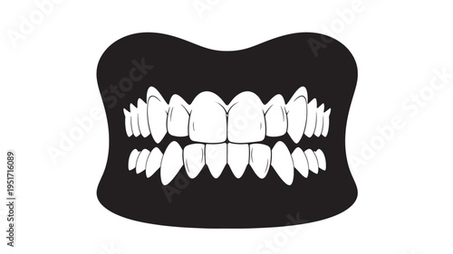 Teeth black outline illustration with a wide smile showing upper and lower incisors, canines, and molars