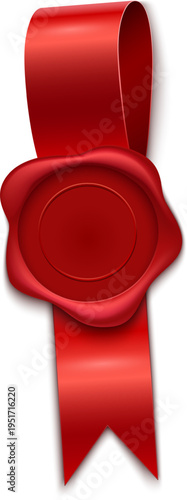 Red wax seal with hanging satin ribbon