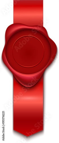 Red wax seal and dangling ribbon for official guarantee