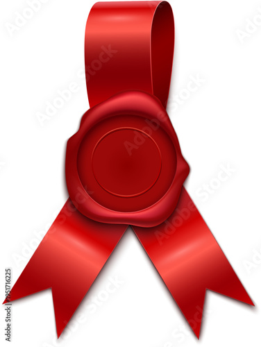 Red wax seal and ribbon symbolizing official approval
