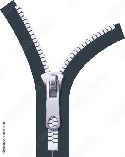 Zipper opening separating two parts of fabric