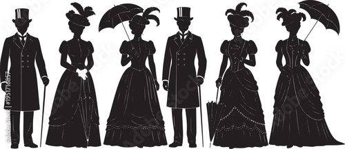 Elegant Group Silhouette, Victorian Era