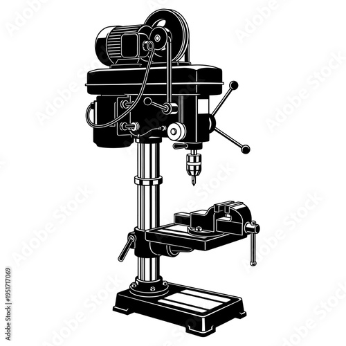 Vertical Floor Drill Press Machine Silhouette for Professional Woodworking and Metalwork