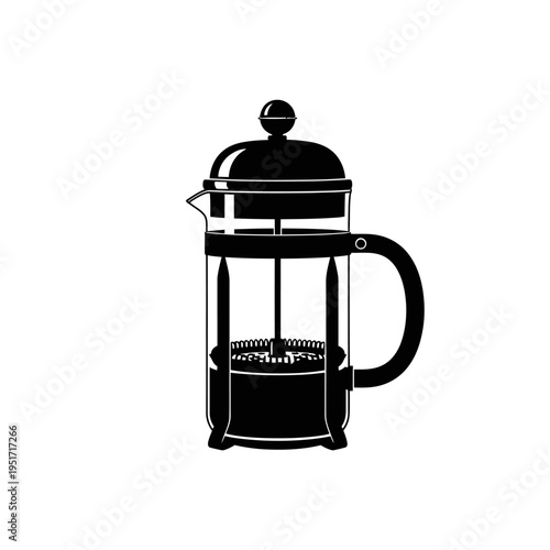 French Press Glass Beaker Silhouette for Immersion Coffee Brewing and Cafe Concepts