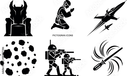 Collection of futuristic and scifi themed pictogram icons isolated design elements