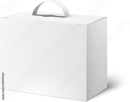 White cardboard box carrying handle packaging template