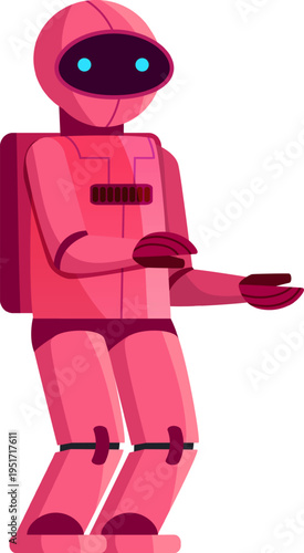 Pink humanoid robot presenting or offering assistance