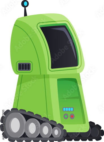 Green tracked robot representing automation and innovation