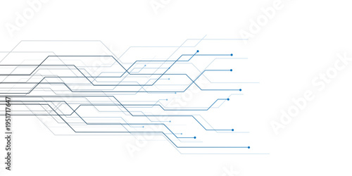 White and blue abstract geometric dots and lines connection circuit concept.