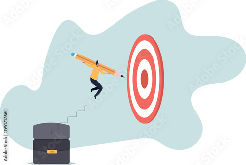 Build stair to reach target, career success or progress to achievement, business goal or future succeed, effort to grow career path.human life and situation.