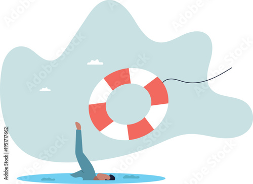 Help in crisis, life saver, rescue or business support, safe and security aid to solve problem, emergency lifebuoy.human life and situation.