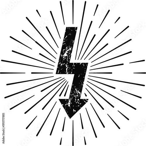 Grungy lightning bolt symbol generating energy burst