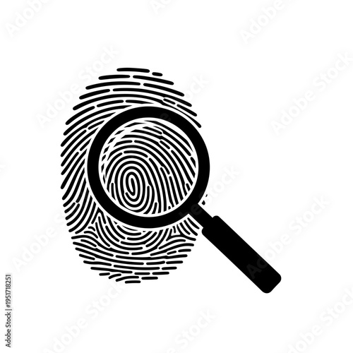 Black Silhouette of a Magnifying Glass over a Fingerprint for Forensic Science and Identity Verification