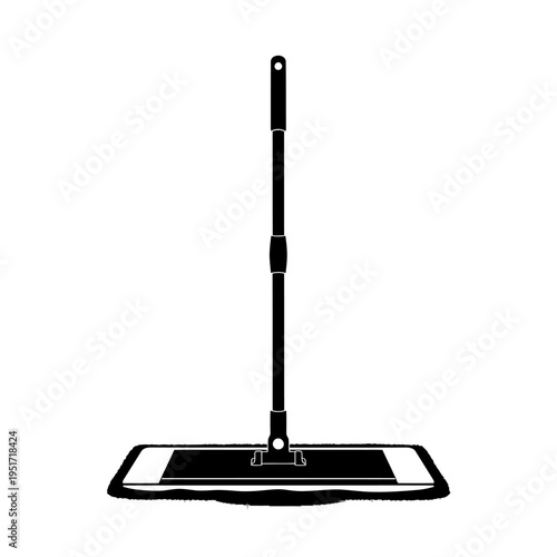 Black Silhouette of a Microfiber Flat Mop for Wide Floor Sweeping and Commercial Cleaning