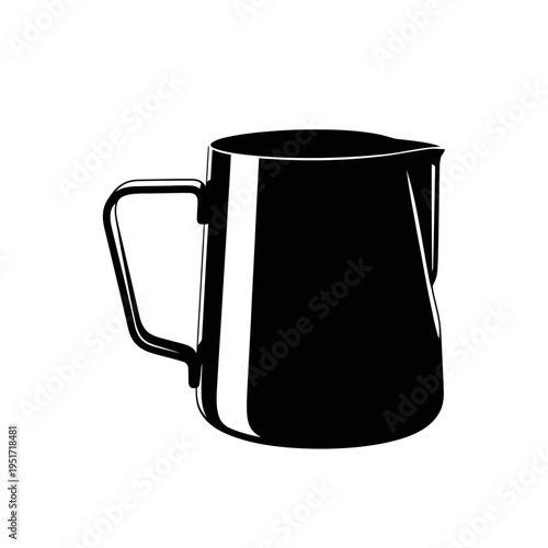 Black Silhouette of a Stainless Steel Milk Frothing Pitcher for Barista Espresso and Cafe Drinks