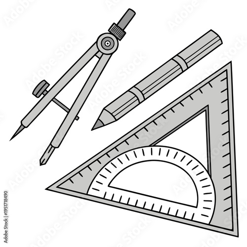 Compass pencil and triangle ruler geometry