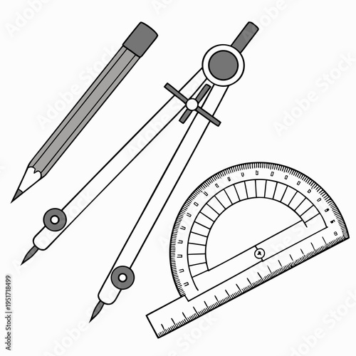 Compass pencil and protractor geometry tools