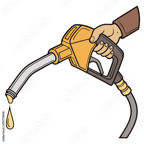 Yellow Gas Pump Nozzle with Fuel Drop gasoline
