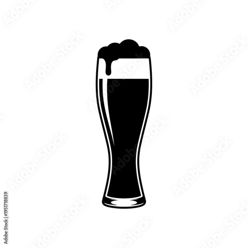 Black Silhouette of a Tall Pilsner Glass for Draft Beer Enjoyment and Pub Refreshment