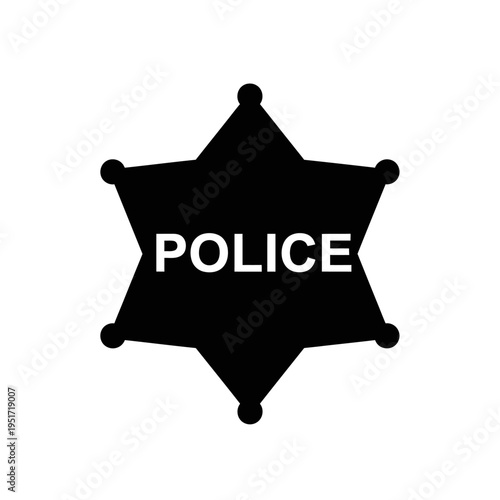 Black Silhouette of a Star Shaped Police Badge for Law Enforcement Authority and Detective Identity