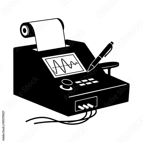 Black Silhouette of a Polygraph Machine Graph Printer for Lie Detection and Criminal Interrogation