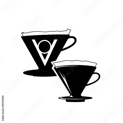 Black Silhouette of a Conical Coffee Dripper for Manual Pour Over Brewing and Cafe Artistry