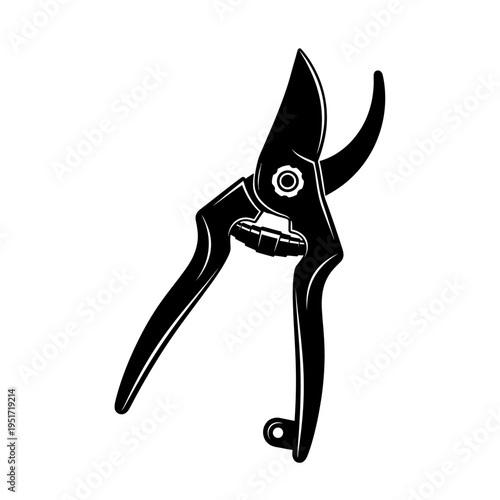 Black Silhouette of Bypass Pruning Shears for Vine Maintenance and Viticulture Agriculture