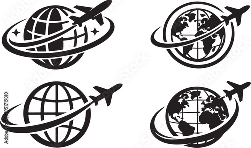 Airplane looping around globe representing global travel, international journeys, and connections