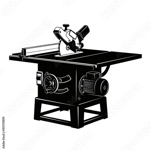 Black Silhouette of a Woodworking Table Saw Machine for Professional Carpentry and Craftsmanship
