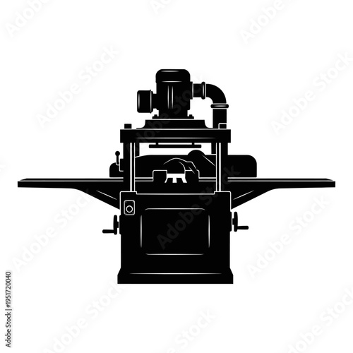 Black Silhouette of a Wood Surfacing Thickness Planer Machine for Dimensioning Lumber in Carpentry