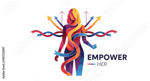 Empowered Woman Abstract Figure Arrows Flowing Outward.
