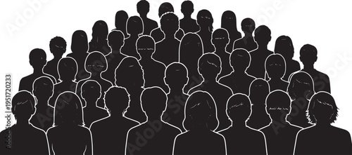 Crowd of Silhouettes in a Dense Formation