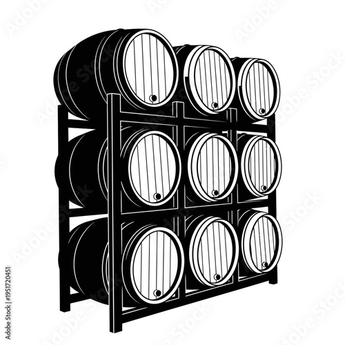 Black Silhouette of a Stacked Wine Barrel Rack for Cellar Aging Storage and Vineyard Production