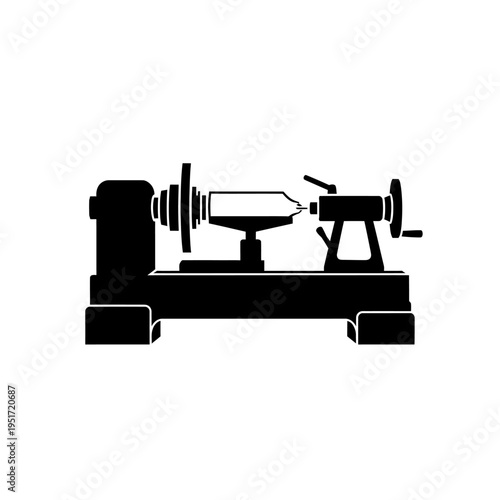 Black Silhouette of a Horizontal Wood Lathe Machine for Spindle Turning and Craftsman Workshops