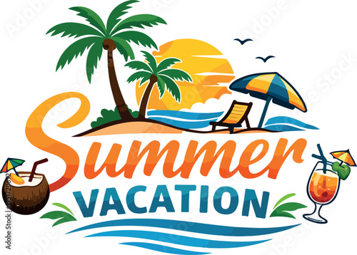 Tropical summer beach with palm trees and ocean