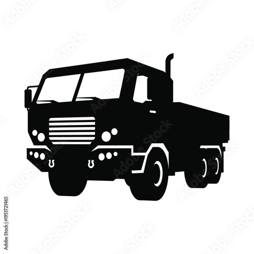 Heavy-duty military truck silhouette for transportation and logistics black vector illustration