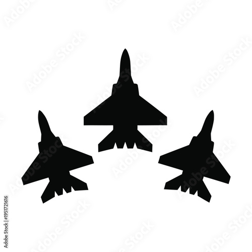 Fighter jet silhouettes flying in formation graphic icon