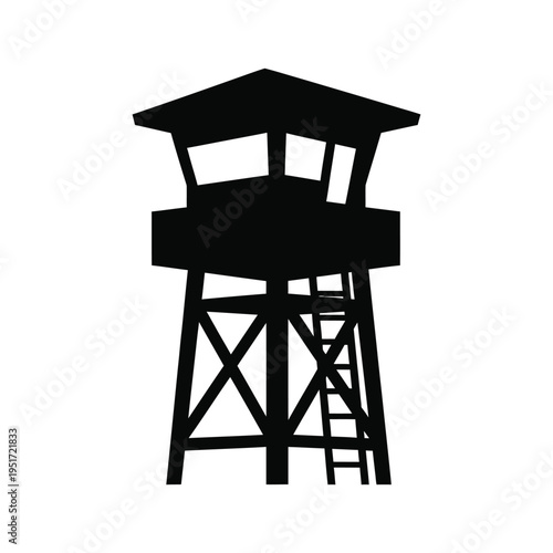 Watchtower silhouette for observation and security isolated on white background