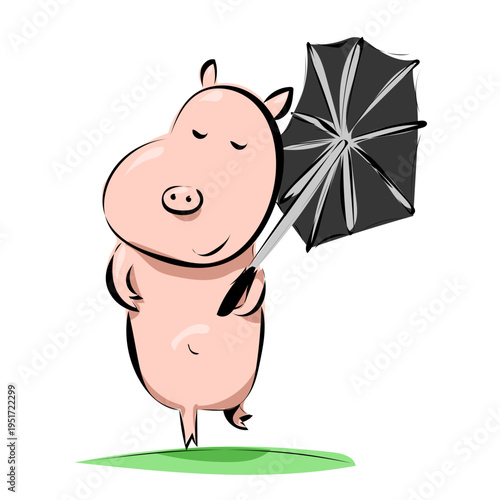 Schwein mit Schirm
