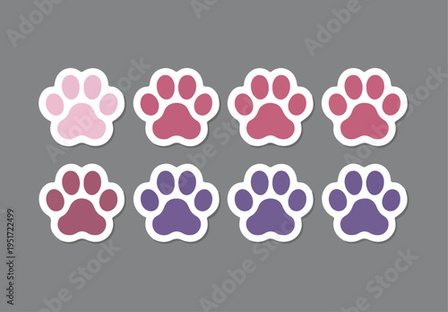 Set of 8 colorful paw print icons vector